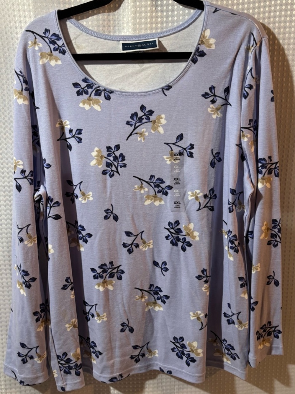 NWOT Karen Scott XXL Light Lavender Floral Long-Sleeve Scoop Neck Top